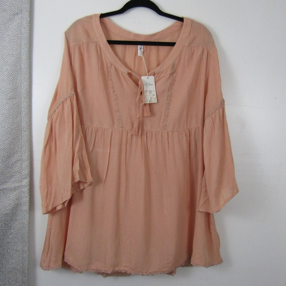 Woman's Blush Crochet Embellished Tunic Plus Sized